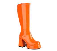 BAISOILIHA Women's Chunky Heel Platform Side Zipper GO GO Boots 1960s & 1970s Retro Soft Fur Lining Comfortable Stylish Knee High Boots for Women Ladies Girls Orange Size 6