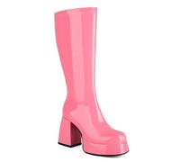 BAISOILIHA Women's Chunky Heel Platform Side Zipper GO GO Boots 1960s & 1970s Retro Soft Fur Lining Comfortable Stylish Knee High Boots for Women Ladies Girls Pink Size 4