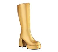 BAISOILIHA Women's Chunky Heel Platform Side Zipper GO GO Boots 1960s & 1970s Retro Soft Fur Lining Comfortable Stylish Knee High Boots for Women Ladies Girls Gold Size 7.5