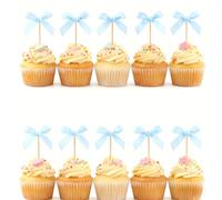BAISUYANG 20Pcs Bow Cupcake Toppers,Bow Cake Topper Birthday Decorations,Mini Bowknot Cupcake Decorations for Girls Birthday, Baby Shower, Wedding,Valentine's Day Themed Party(Blue)
