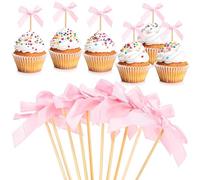 BAISUYANG 20Pcs Bow Cupcake Toppers,Bow Cake Topper Birthday Decorations,Mini Bowknot Cupcake Decorations for Girls Birthday, Baby Shower, Wedding,Valentine's Day Themed Party (Pink)