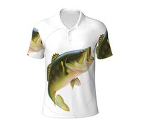 Bait with Fishing Line Eating Little Fish Print Men's Polo Shirts Short Sleeve, Moisture Wicking Golf Shirts for Men, for Casual Sporty Black
