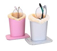 Baitaihem Pack of 2 Plush Lined Eyeglasses Holder Stand Protective Glasses Holder For Desks Or Nightstands, Gray and Pink, 4.6"x 3.5"x 4.8"