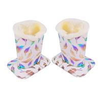 Baitaihem Pack of 2 Plush Lined Glasses Holder, Stand, Protective Case for Desks or Bedside Tables, Feather (White), 4.6 x 3.5 x 4.8 Inches, Feather (White), 4.6"x 3.5"x 4.8"