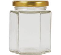 Baitang 180ml/7oz Pack of 72 Hexagonal Jam Jars with Lids, Glass Storage Honey Jars Pickles Chutneys with Screw Gold Lid