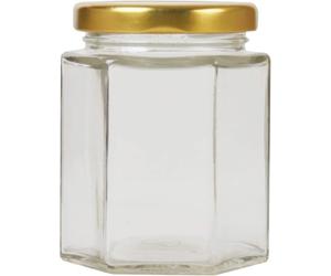 Baitang 180ml/7oz Pack of 72 Hexagonal Jam Jars with Lids, Glass Storage Honey Jars Pickles Chutneys with Screw Gold Lid