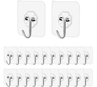 Baitang Self Adhesive Wall Hooks 20Packs Heavy Duty Sticky Hooks, Stainless Utility Towel Bath Ceiling for Reusable Waterproof and Oilproof Kitchen Bathroom Closet Glass Door, 6 x 6 x2.5cm