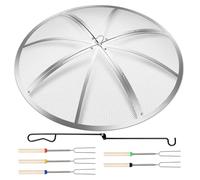Baitedelai Fire Pit Spark Screen 30 Inch Round, Heavy Duty Stainless Steel Outdoor Fire Pit Screen Cover with Foldable Hook & Marshmallow Sticks, Mesh Spark Protector for Backyard, Camping, Beach