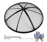 Baitedelai Fire Pit Spark Screen, Outdoor 22 Inch Round Fire Pit Screen with Foldable Hook and Fire Safety Gloves, Heavy Duty Steel Mesh Fire Pit Cover, Fire Pit Lid for Backyard, Beach, RV Camping