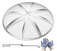 Baitedelai Stainless Steel Fire Pit Spark Screen 22 Inch Round, Heavy Duty Outdoor Fire Pit Screen Cover with Foldable Hook & Marshmallow Sticks, Mesh Spark Protector for Backyard, Camping, Beach