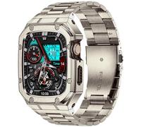 BAITEYOU Stainless Steel Band with Case Compatible with Apple Watch Series SE 3 2 1/6 5 4 (40mm) Series 9 8 7 3 2 1 (41mm 38mm), Metal Protective Bumper Cover for iWatch Bands Men (Titanium Color)