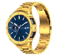 BAITEYOU Stainless Steel Bands with Case Compatible with Samsung Galaxy Watch 7 44mm, Rugged Protective Case Cover and Metal Band for Samsung Galaxy Watch 7 44mm for Men (Gold)