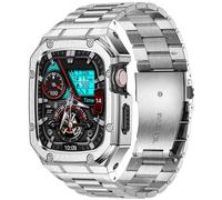 BAITEYOU Stainless Steel Watch Band with Case Compatible with Apple Watch Series SE 3 2 1/6 5 4 (44mm), Series 3 2 1 (42mm), Metal Protective Bumper Rugged Cover for iWatch Bands Men (Silver)