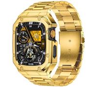 BAITEYOU Stainless Steel Watch Band with Case Compatible with Apple Watch Ultra 2 1 band (49mm), Rugged Strap with Metal Protective Bumper Cover for iWatch Bands Men (Gold)