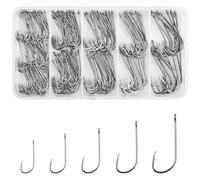 Baitholder Fishing Hooks Kit, 200pcs High Carbon Steel Offset Worm Hooks with 2 Barb Long Shank Closed Eye Live Bait Hooks for Freshwater Saltwater