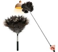 BAITNO Extendable Ostrich Feather Duster, 43-101cm Fluffy Natural Genuine Feathers Duster Long Handle, Ideal for Home Cleaning High Ceilings Doorways Lights Cupboards Car Office