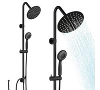 BAITUJIE Black Shower, Rall Shower Riser Rail Kit 8” Square Rainfall Overhead with Hand Sprays Shower Set with Valve Diverter and 150cm Hose