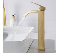 BAITUJIE Tall Basin Mixer Tap, High Rise Washroom Taps for Counter-top Basin Square Single Lever Mixer Taps, Brushed Gold