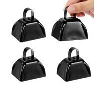 Baitustore 4pcs Cow Bells for Football Games, 3inch Cowbells for Sporting Events Bulk Loud Noise Makers Metal Cow Bell with Handle for Cheering Competition Marathon Wedding, Black