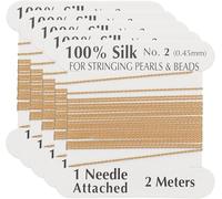Baitustore Silk Cord Thread, 5 Pcs Pure Silk Beading Thread Cord Size 0.45 mm with the Knotting Pearls Needle Attached, White