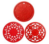 BAIWANT Silicone Trivet Mat Set of 3 Heat Resistant Pot Holders for Non-Slip Hot Pans Thick Creative Shapes for Dining Table Kitchen Countertops Tablecloth Protection (Light Red)
