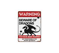 BAIWIFE Beware of Dragons Signs 12"x16", Vintage Metal Warning Signs About Dragons Activity Areas for Outdoor Fences Yards Forest Scenic Area
