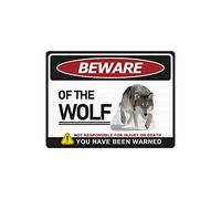 BAIWIFE Wolf Warning Sign 8x12inch, Beware of Wolf Metal Signs for Home Outdoor Yard Fence Office Club Bar Wall Art Decor