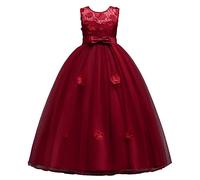 Baixia Vintage Flower Girls Dress Wedding Evening Children Princess Party Pageant Long Gown Kids Dresses Girl Formal Clothes Burgundy 14