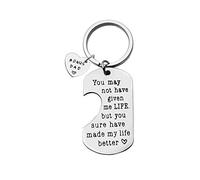 Baixian Step Dad Keyring - Dad Gift from Daughter Son - 'You May Not Have Given Me Life But You Sure Have Made My Life Better' - Silver Heart Keychain - Father's Day, Birthday for Stepdad
