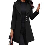 BAIXIAOCHI Winter Mid-Length Wool Lapels Look Thin, Solid Color Slim Women'S Woolen Coat Jacket, Black, M