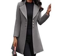 BAIXIAOCHI Winter Mid-Length Wool Lapels Look Thin, Solid Color Slim Women'S Woolen Coat Jacket, Grey, L