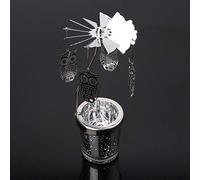 Baiyao Owl Rotating Carousel Metal Tea Light Candle Holder Center Candelabrum Silver Glass Pillar Candle Holders Candlestick Christmas/Wedding/Home Table Decor Gift