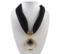 Baiyao Women's Necklace Scarf with Round Ring Pendant, Vintage Modern Style