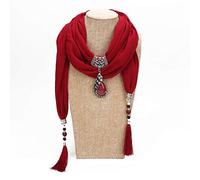 Baiyao Women's Scarf With Long Tassels, 200x40cm Vintage Solid Color Ethnic Style Peacock Pendant Shawl Necklace With Water Drop Rhinestone Pendant Jewellery for Lady Girls