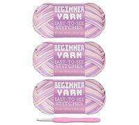 Baiyou 3x50g Beginners Pink Purple Yarn, 260 Yards Pink Purple Yarn for Crocheting Knitting, Easy-to-See Stitches, Worsted Medium #4, Chunky Thick Cotton Nylon Blend Yarn Yarn for Crocheting