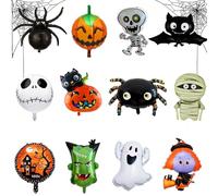 BAIYSFFG 12 Pcs Oversized Halloween Foil Balloons Party Decorations for Kids - Spider, Bat, Ghost, Witch, Pumpkin Helium Balloon,Giant Balloons Set for Halloween Night Party Supplies