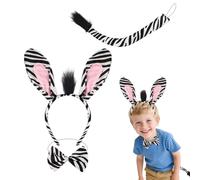 BAIYSFFG 2/3PCS Animal Costume Set,Animal Ears Headband Bowtie Tail & Tail Set Fancy Dress for Halloween,Carnival,World Book Day,Cosplay Theme Party Favors (Zebra-3)