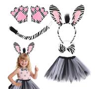 BAIYSFFG 5 PCS Animal Costume Set,Animal Ears Headband Bowtie Tail & Tail Set Fancy Dress for Halloween,Carnival,World Book Day,Cosplay Theme Party Favors (Zebra)