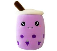 BAIYSFFG Cute Cartoon Boba Milk Tea Soft Plush Doll, Giant Boba Bubble Plushie Stuffed Tea Cup Pillow Gift Toys(Brown,25CM) (Purple-24cm)