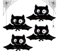 BAIYSFFG Giant Black Spider Foil Balloons,Black Halloween Spider Bat Large 3D Mylar Spider Balloons for Kids Horror Halloween Party Decorations (4PCS-Bat)