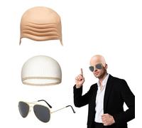 BAIYSFFG Nude Latex Bald Caps for Adults Men Women Costume Accessory Makeup Bald Head Wig Cap Costume Set with Sunglasses,Skin Bald Head Skull Wig Cap Famous Rapper Cosplay Halloween Fancy