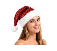 BAIYSFFG Sequin Santa Hat Christmas Hat for Adult Luxury Plush Xmas Hat with a Pompom for Men and Women Christmas Party or Costume (Sequin Red -Adult)