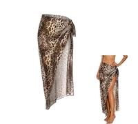 BAIYSFFG Women Beach Sarong Chiffon Bikini Cover Up, Leopard Print Sheer Pareo Long Wrap Skirt Dress, Lightweight Elegant Beachwear for Summer Holiday Beach Pool Cruise (Leopard)