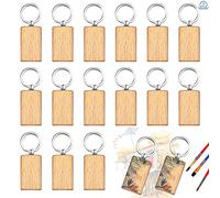Baiyuanli 15Pcs Blank Wood Keychains - 5 * 3cm Rectangular DIY Wood Craft Keyrings - Natural Wooden Key Tags for DIY Craft Pyrography