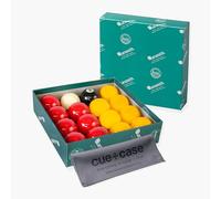 BAIZE MASTER Aramith Premier Red and Yellow 2” (50.8mm) English Pool Ball Set with 1 7/8” (47.6mm) Cue Ball - Free Cue + Case Microfibre Cleaning Towel - Ideal for Pubs, Clubs, Leagues and Home Use