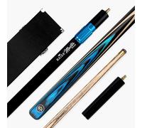 BAIZE MASTER BLACKLINE CLASSIC 57 Inch 2 Piece Centre Joint Heavy Weight Snooker and Pool Cue and Case Set 9.5mm Layered Pro Leather Tip - Black Hard Case and Extensions (Blue)