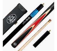 BAIZE MASTER CRUCIBLE Hand Spliced ¾ Jointed 57 Inch Snooker Pool Cue and Case Set 9.5mm Pro Leather Tip - Includes Black Hard Case, Long Telescopic Extension and 6 Inch Mini Butt (Red)