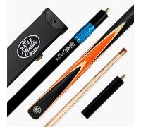 BAIZE MASTER CRUCIBLE Hand Spliced ¾ Jointed 57 Inch Snooker Pool Cue and Case Set 9.5mm Pro Leather Tip - Includes Black Hard Case, Long Telescopic Extension and 6 Inch Mini Butt (Orange)