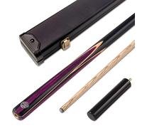 BAIZE MASTER JESTER 2 Piece 57 Inch Centre Joint Ash Snooker Pool Cue and Case Set 9.5mm Tip - With 2 Piece Black White Interior Case (Purple)