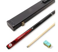 BAIZE MASTER Silver Series 57 Inch RED VICTORY Snooker Pool 2pc Ash Cue Set Black Metal Badge Case and 2 x Chalk - 9.5mm Tip